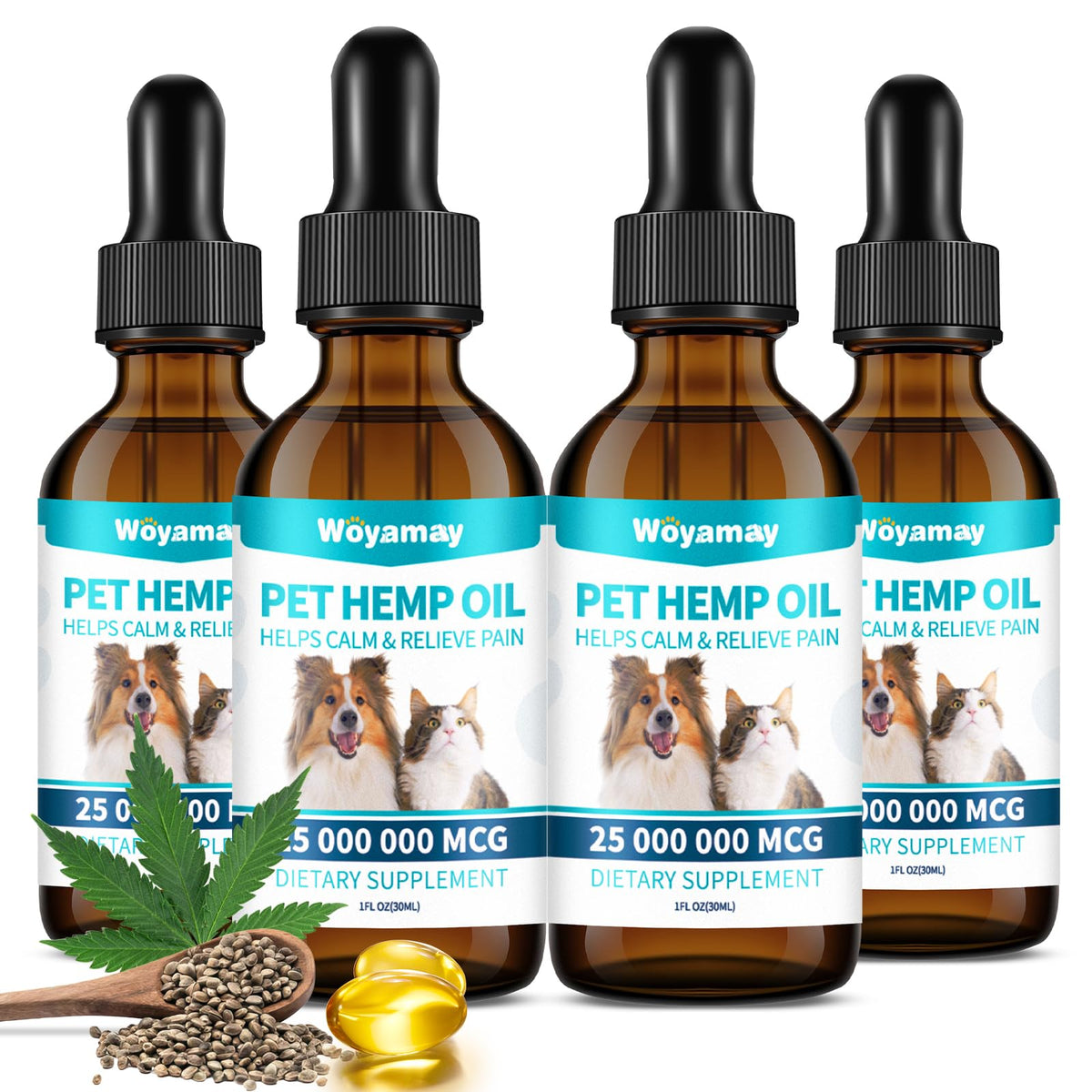 Woyamay Camling Oil bottle pour supports pet comfort and relaxation.