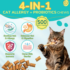 Woyamay cat probiotic chews closeup highlights tasty chicken flavor for gut health.