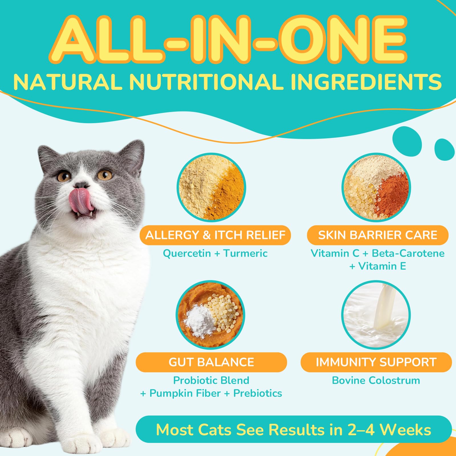 Woyamay Cat quercetin and turmeric highlight natural soothing notes.