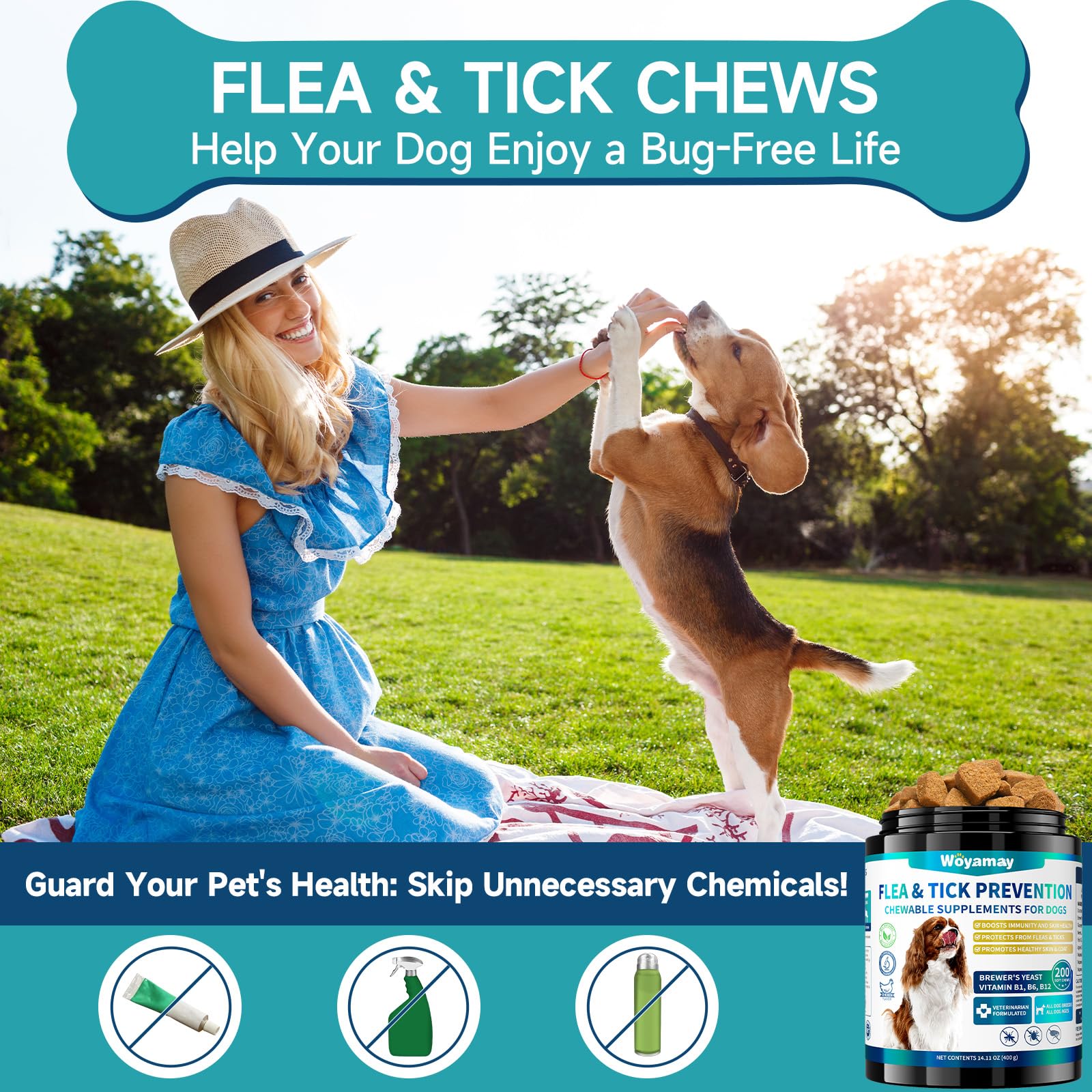Woyamay daily protection chews; easy treat form for hassle-free dosing.