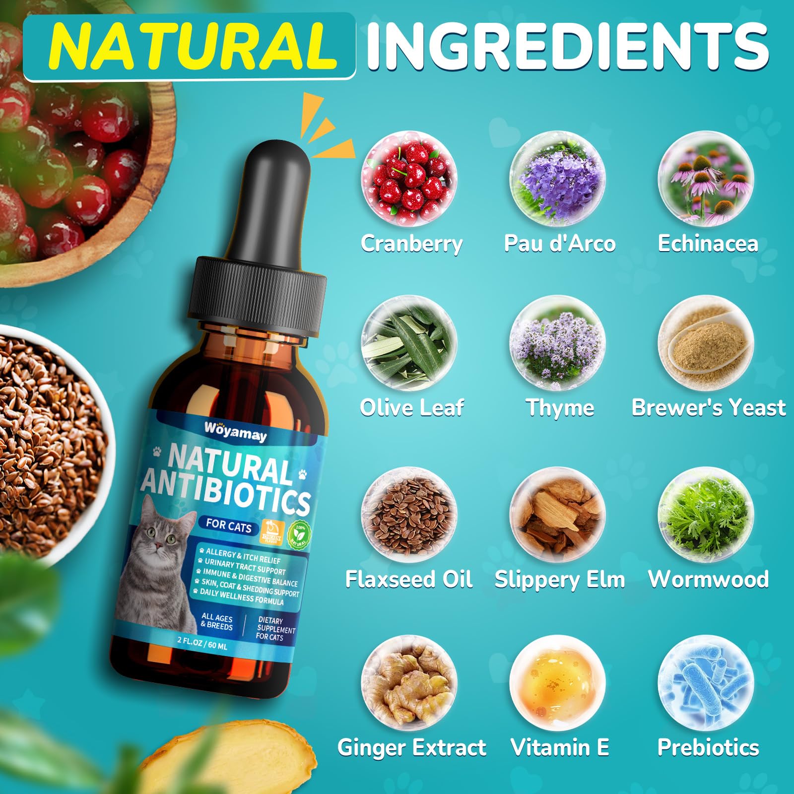 Woyamay digestive support with prebiotics and probiotics for gut balance.