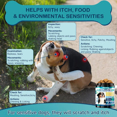 Woyamay dog allergy chews jar opened, chews ready to serve as treats.