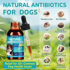 Woyamay dog antibiotics dropper and bottle, easy daily dosing for respiratory comfort.