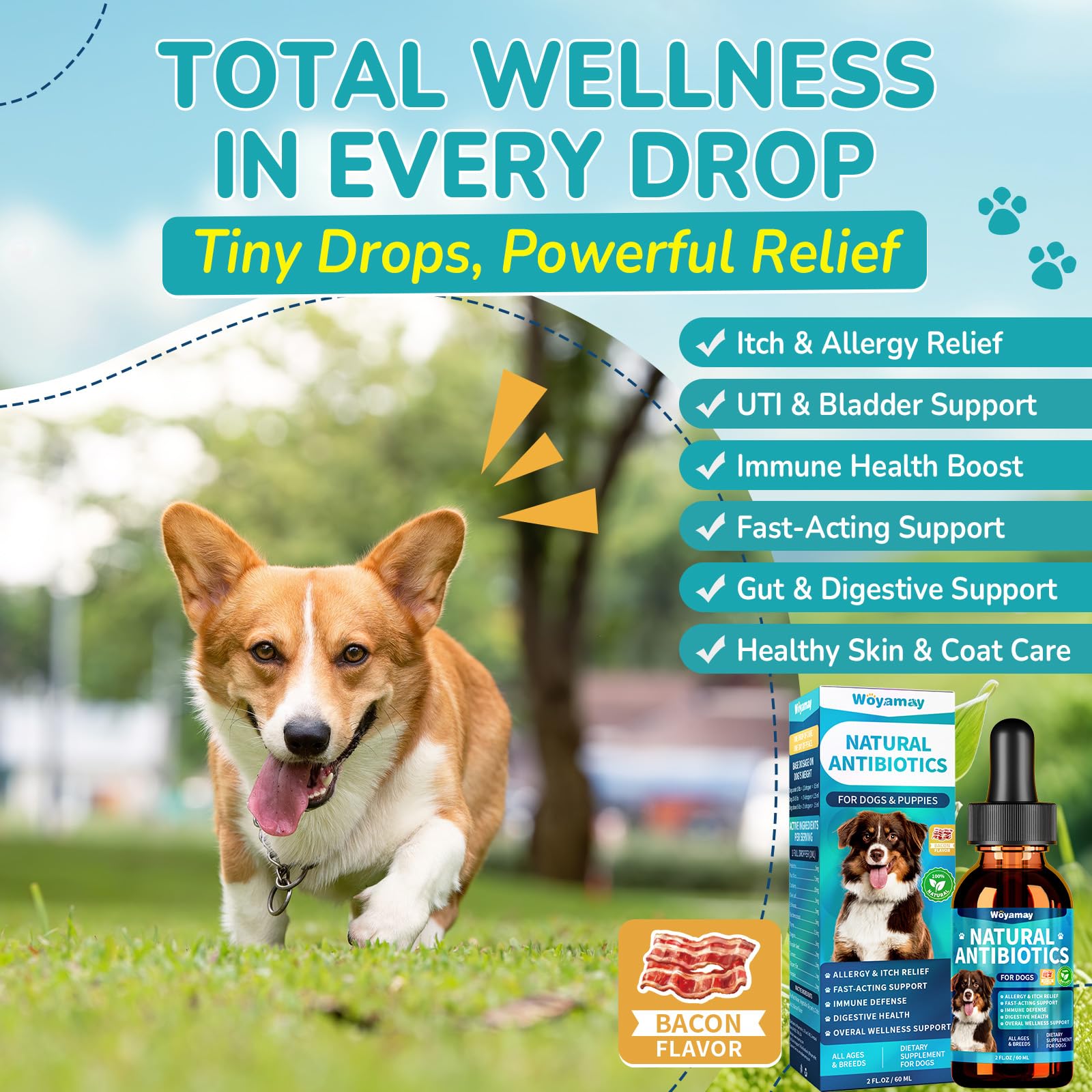 Woyamay dog antibiotics liquid drops, quick absorption for mixed-in meals.