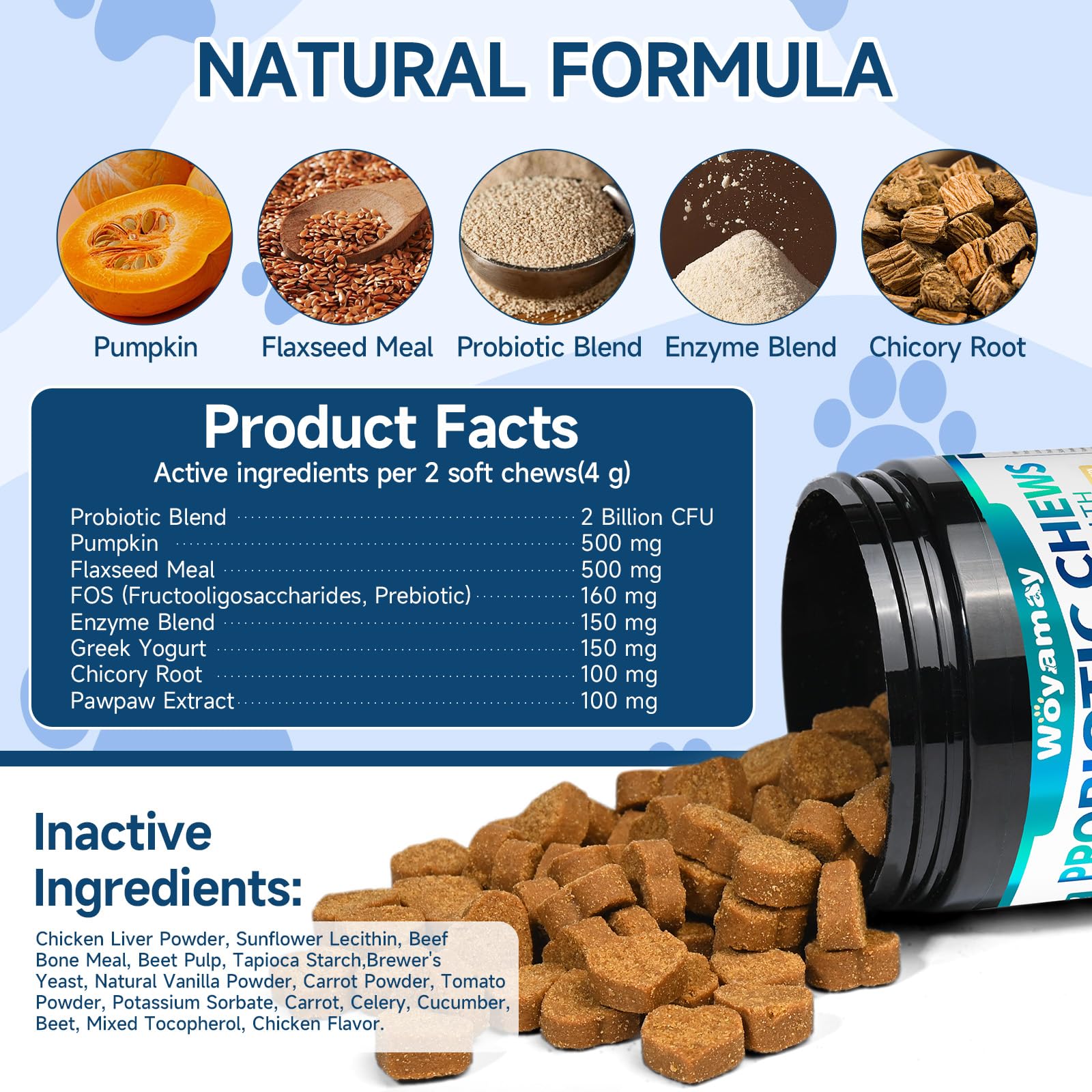 Woyamay dog probiotic chews provide no mess easy feeding and consistent support