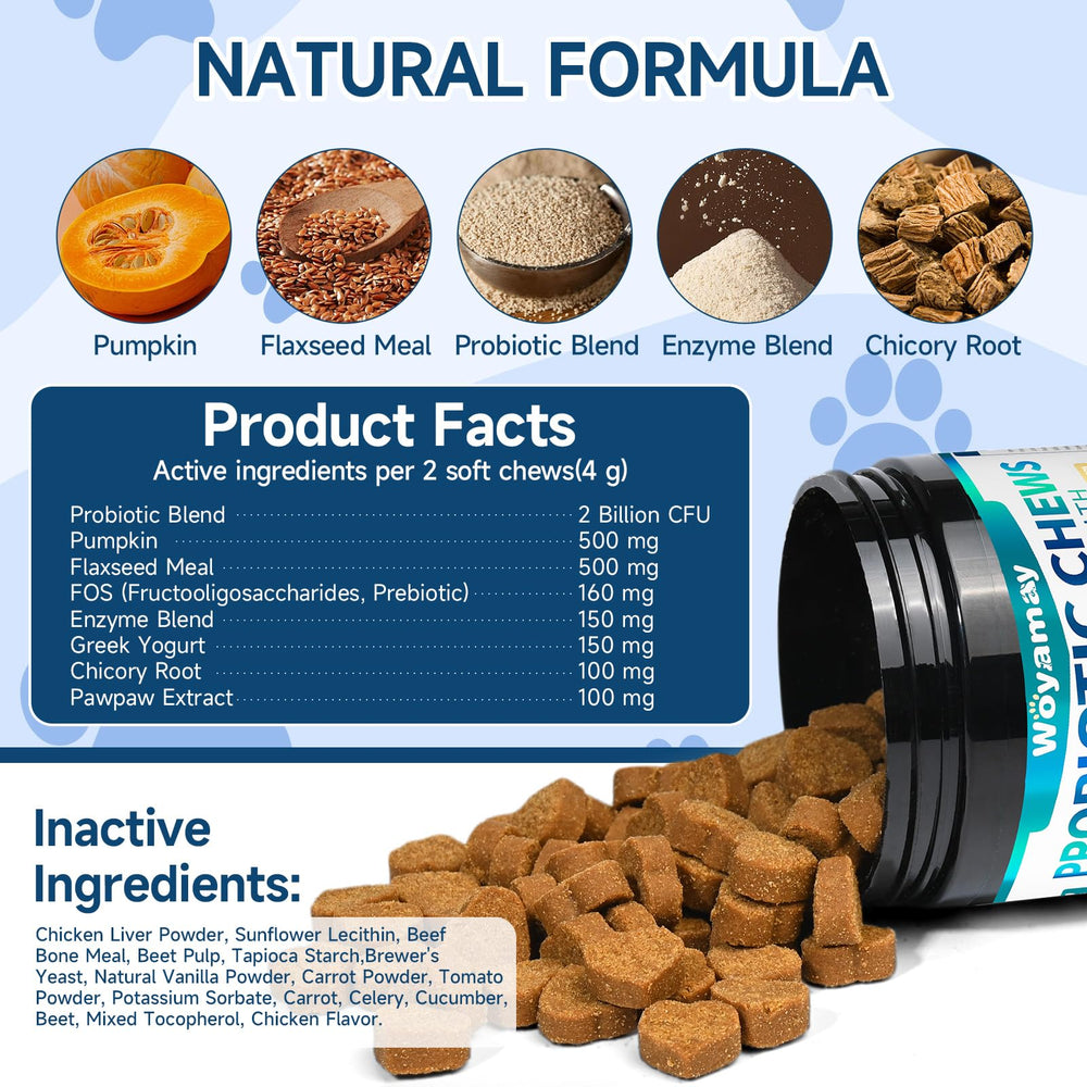 Woyamay dog probiotic chews provide no mess easy feeding and consistent support