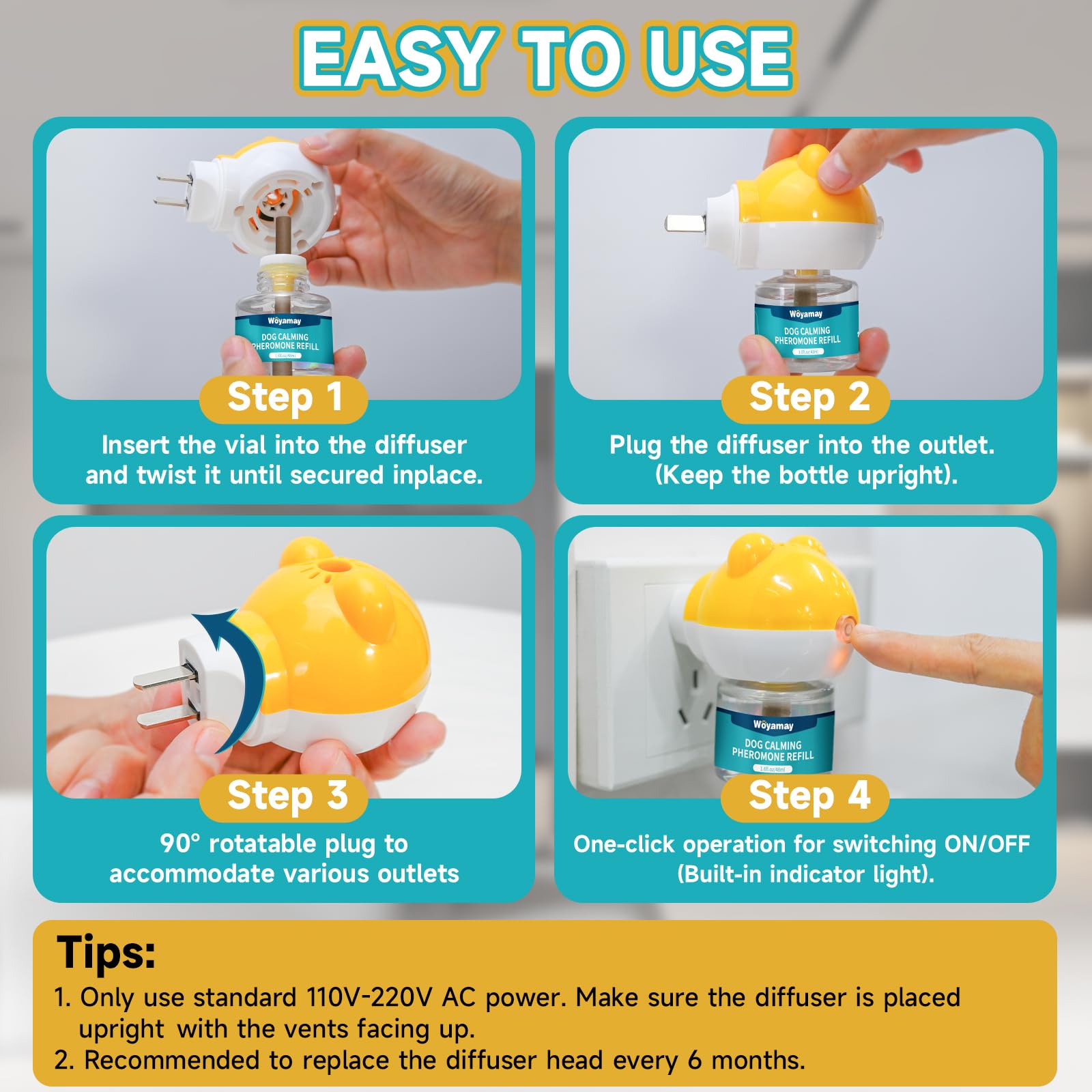 Woyamay fast-acting diffuser visual demonstrating quicker behavior improvement potential.