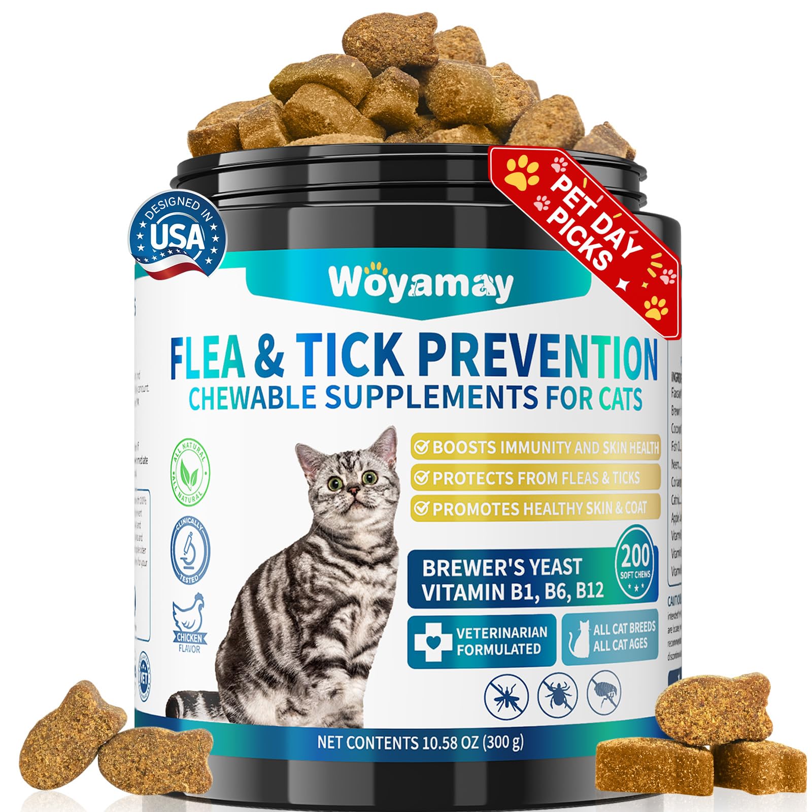 Woyamay flea treatment cats bottle: compact vet-approved flea and tick protection for daily use.