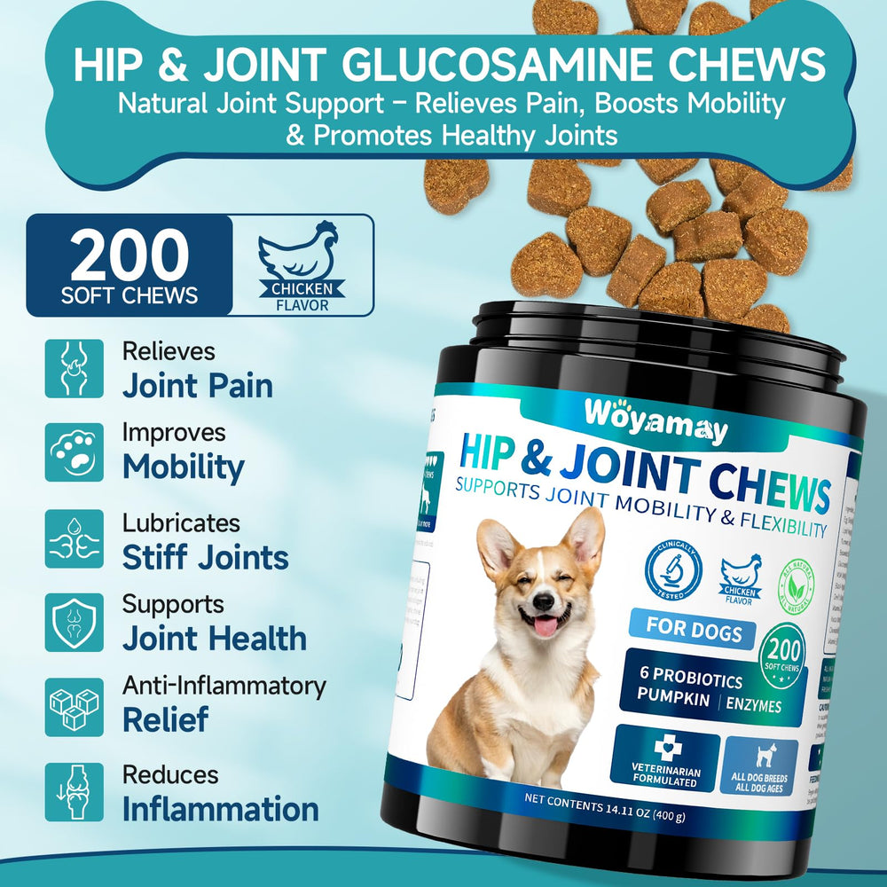 Woyamay glucosamine dog chews closeup showing tasty texture for joint care.