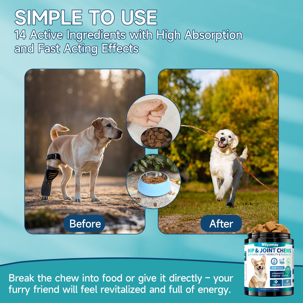 Woyamay glucosamine dog joint support for large breeds in action.