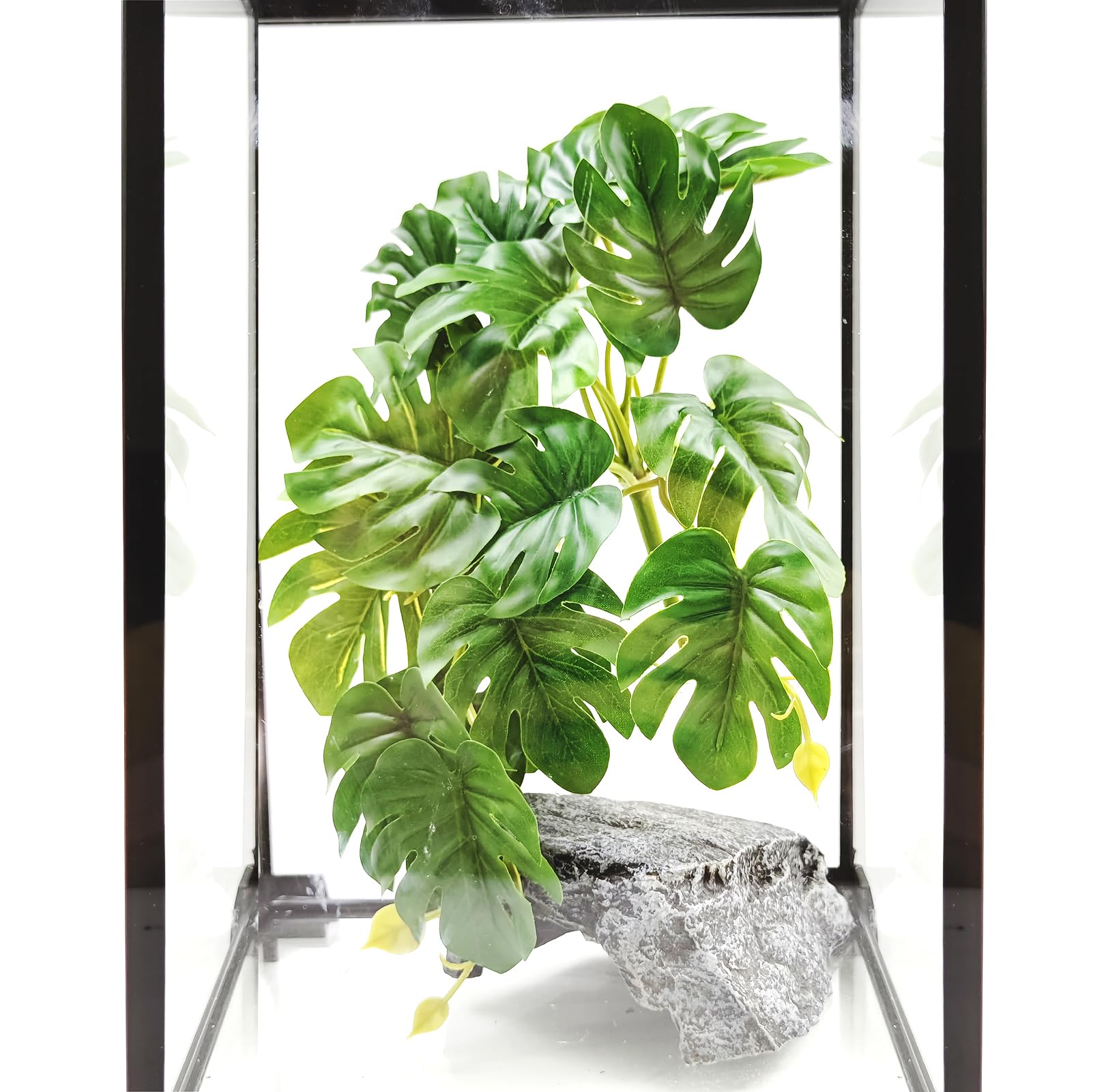 Woyrise artificial plant in reptile tank adds natural hiding and climbing surfaces.