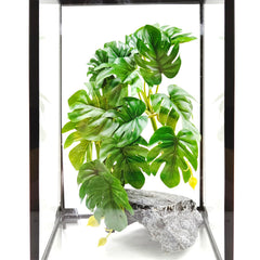 Woyrise artificial plant in reptile tank adds natural hiding and climbing surfaces.
