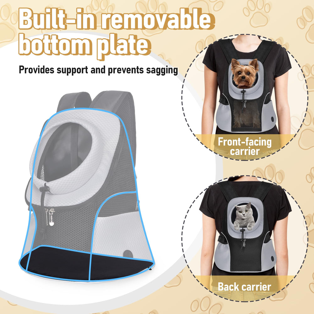WOYYHO dog carrier backpack poop bag dispenser and USB port adds convenience.