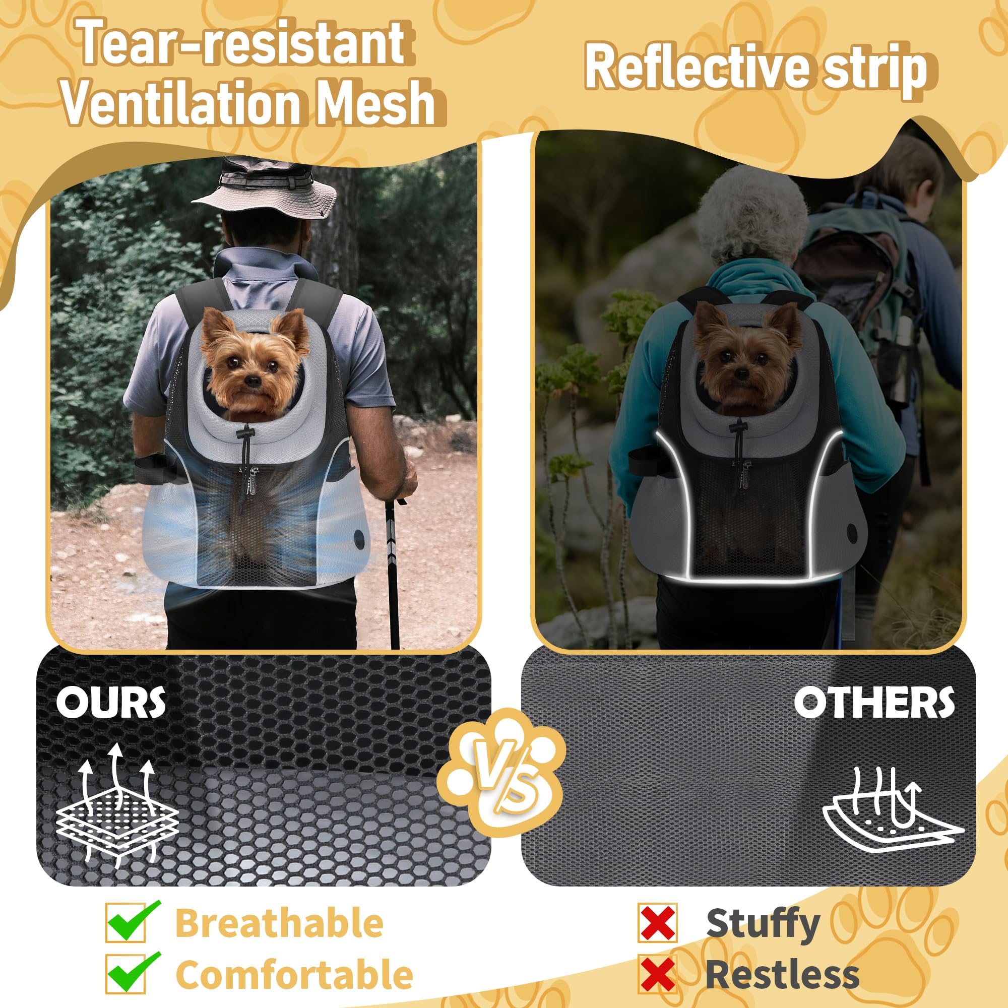 WOYYHO dog carrier backpack side vented mesh enhances airflow on trips.