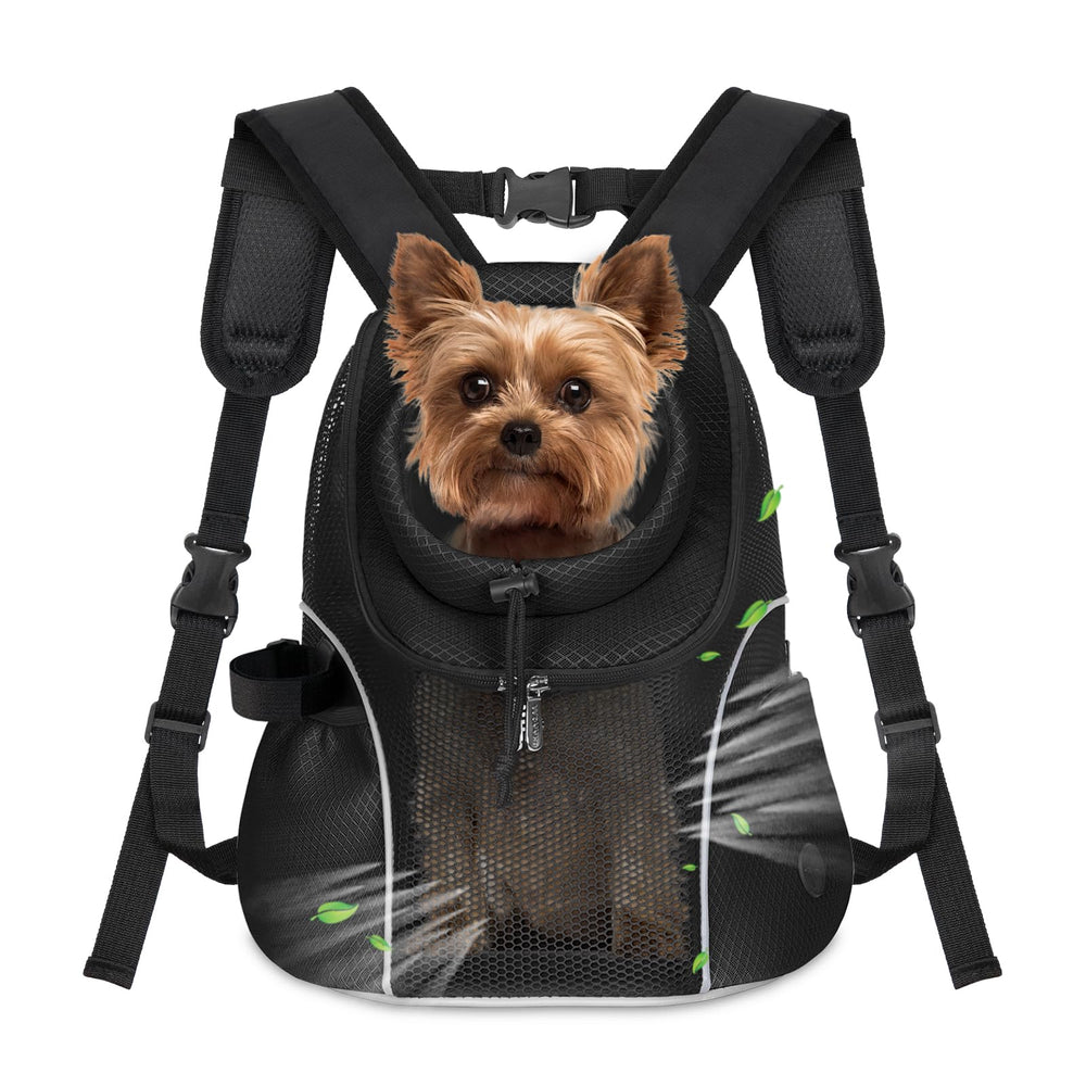 WOYYHO dog carrier backpack front view with breathable mesh and secure harness.