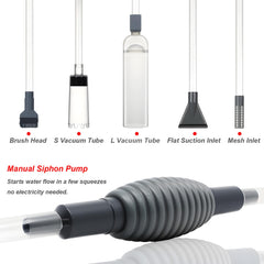Woznusy aquarium siphon flow-control valve allows precise water changes and debris removal.