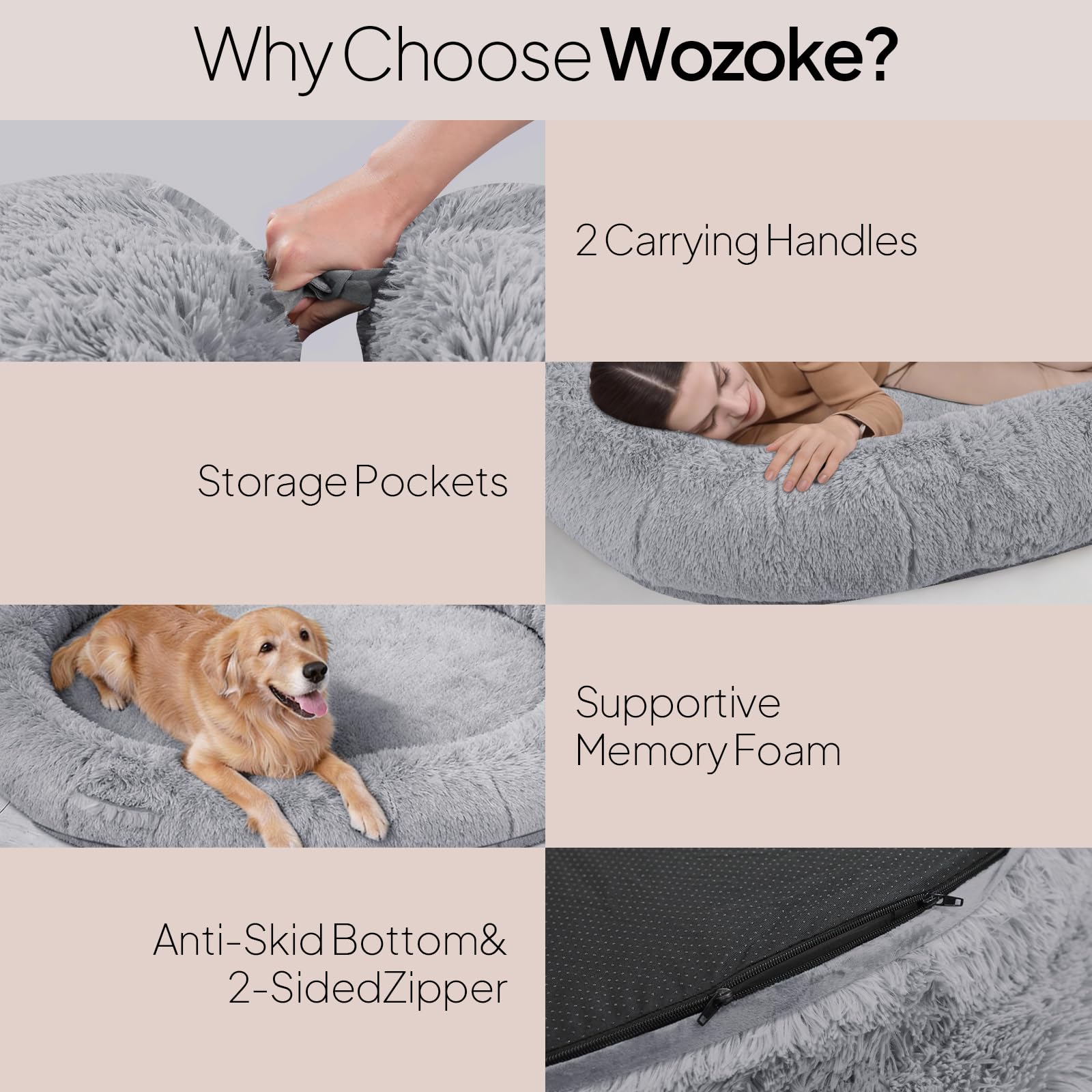 WOZOKE Giant Human Dog Bed anti-slip base stays in place