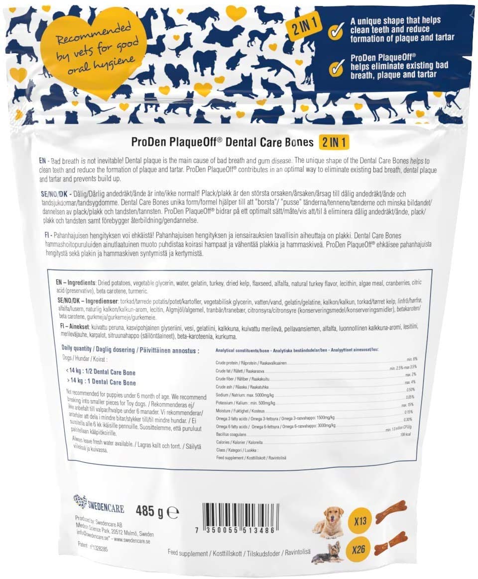 WPARHUS ProDen PlaqueOff bacon bones offering irresistible flavor with dental routine benefits.