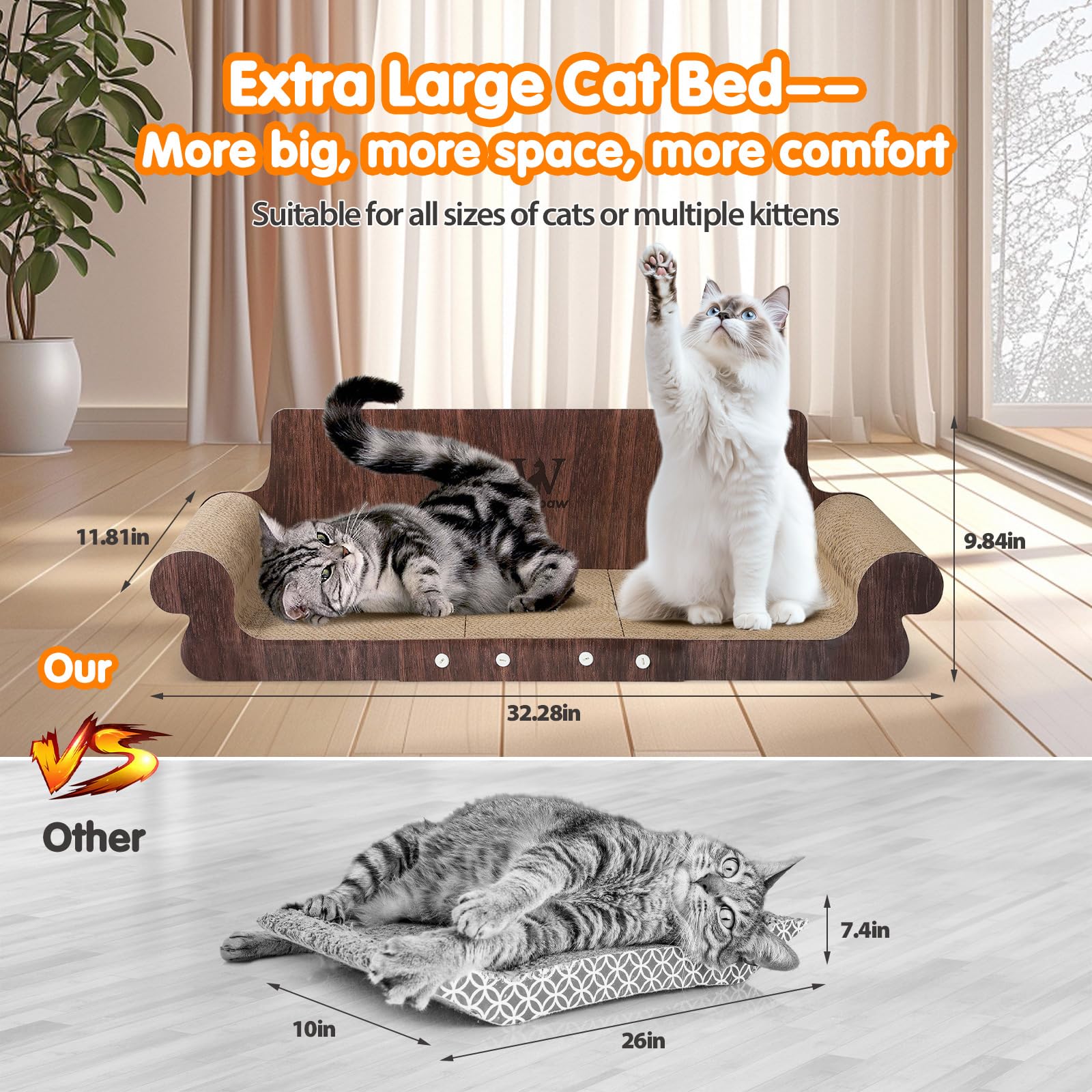WPVPaw indoor cat bed modern scratcher showcasing stylish furniture-friendly design.