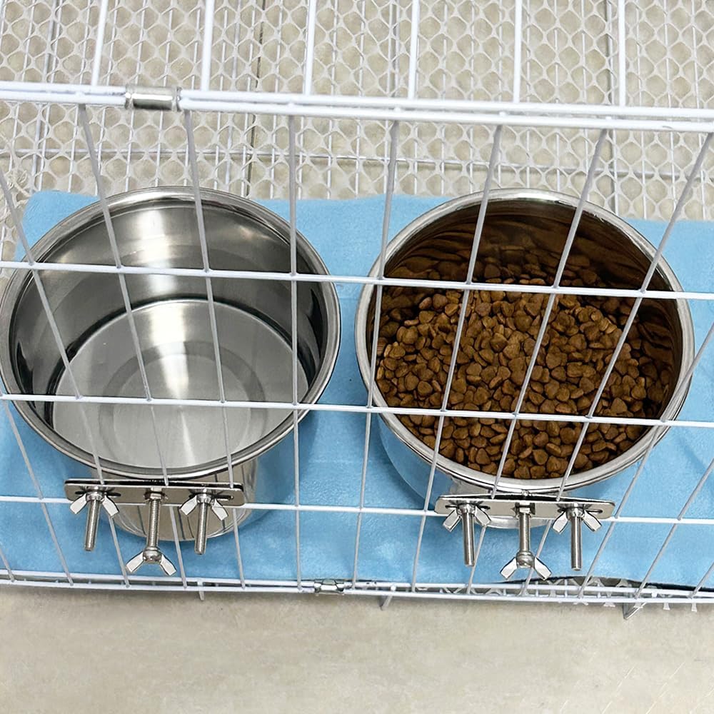 Wrifazaly crate-mounted bowls prevent spills during crate time.
