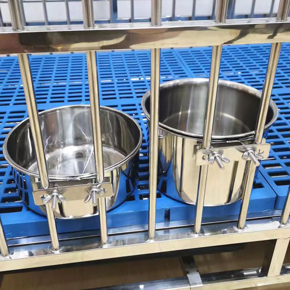 Wrifazaly stainless steel dog bowls mounted to a crate to prevent spills