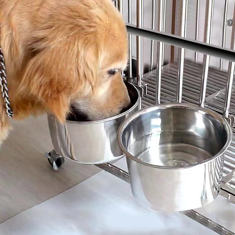 Wrifazaly large stainless steel dog bowls with spillproof crate mount for mess-free feeding.