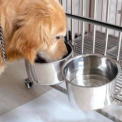 Wrifazaly large stainless steel dog bowls with spillproof crate mount for mess-free feeding.