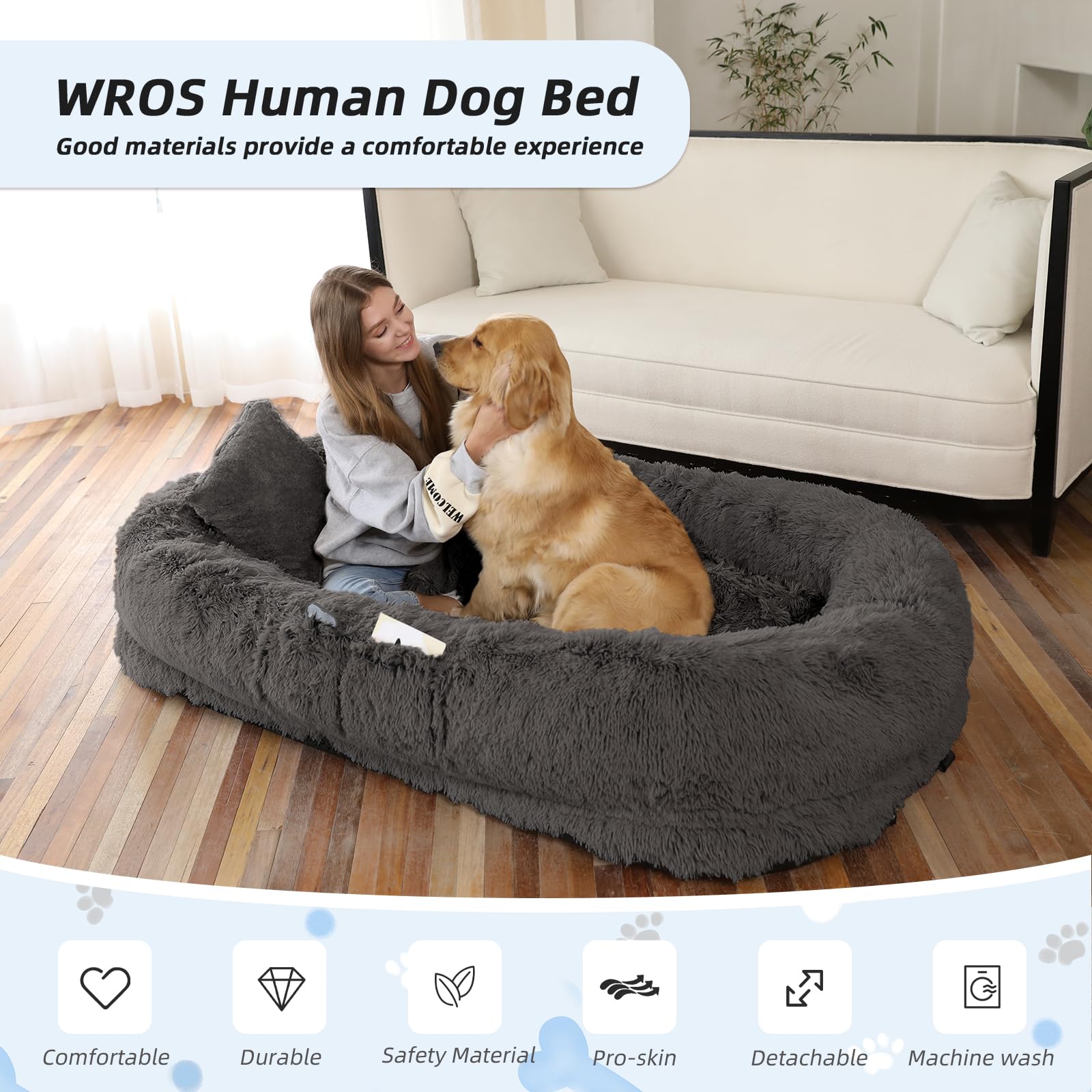 WROS faux fur cover closeup shows soft, warm texture for cozy naps.