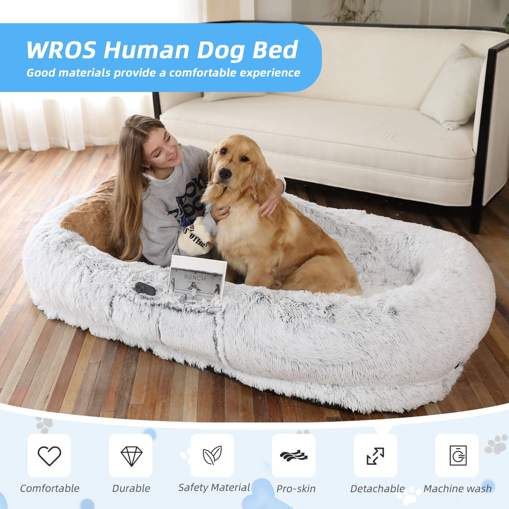 WROS Human Dog Bed includes a soft blanket for shared warmth and comfort