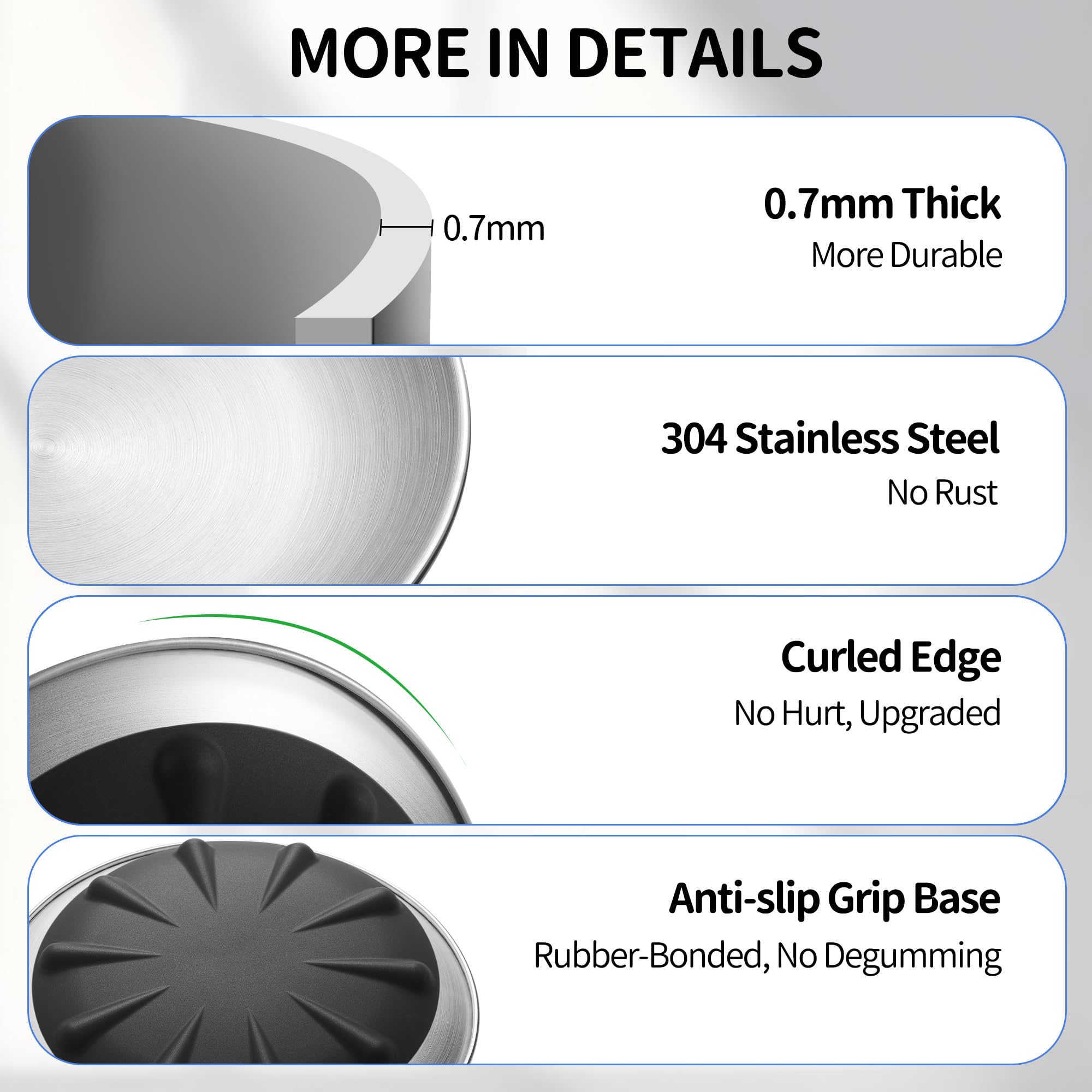 WROSWT SUS304 stainless steel bowl offers rust resistance and safe meals.
