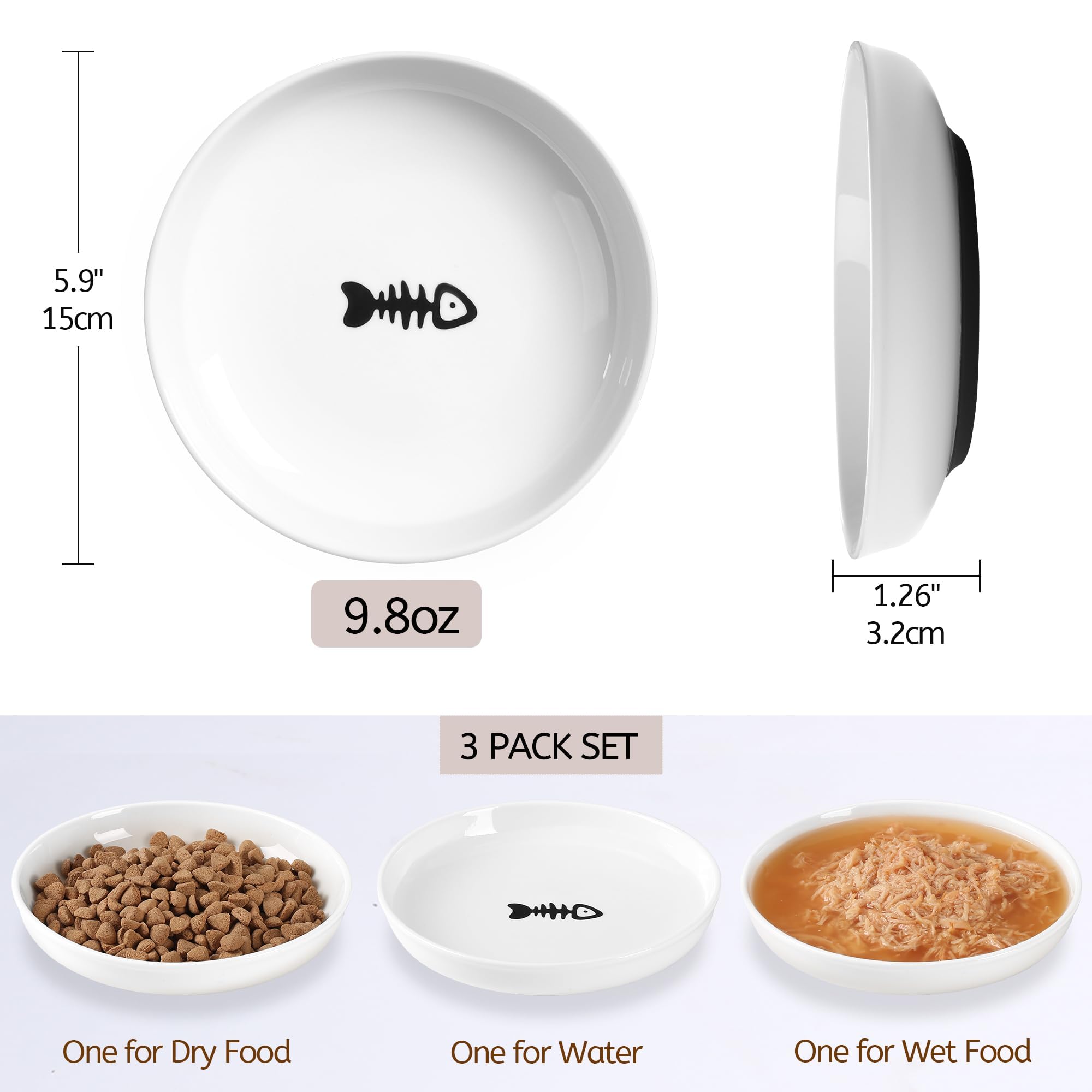 WROSWT wide shallow ceramic bowls ease feeding for cats.