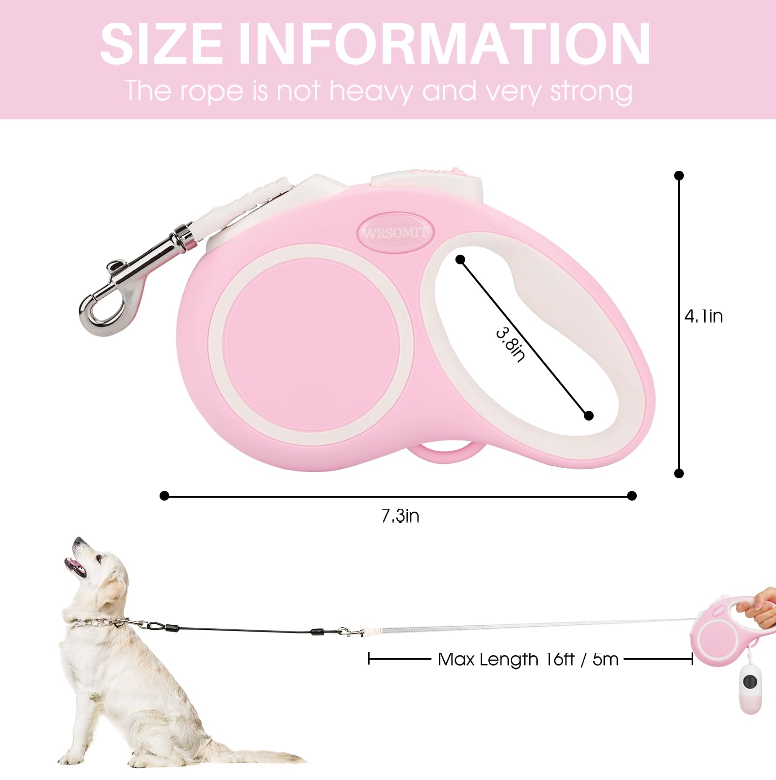 WRSOMIT leash with dual-roll poop bag dispenser for quick cleanup