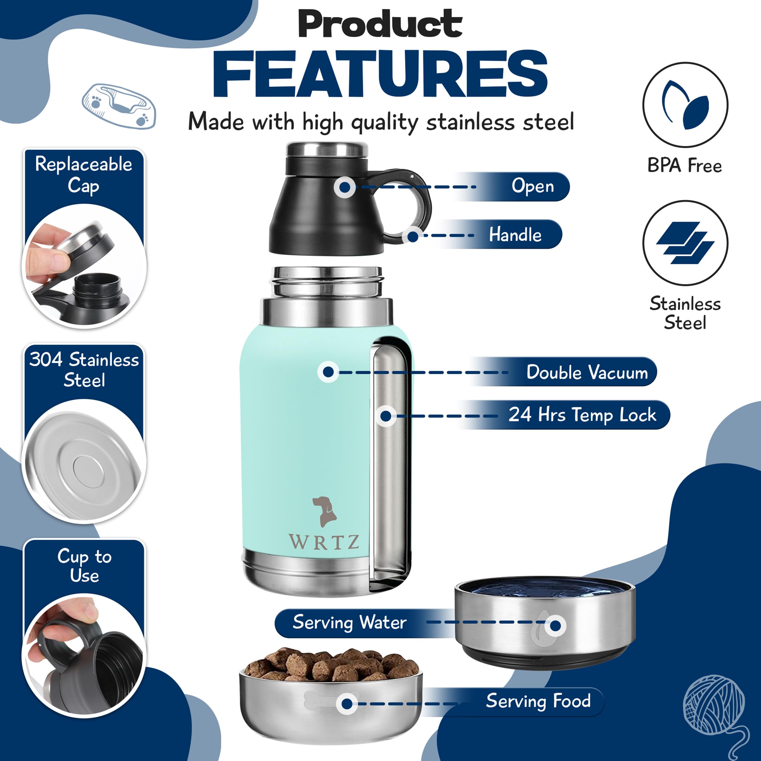 WRTZ BPA-free bowls ensure safe, convenient hydration.