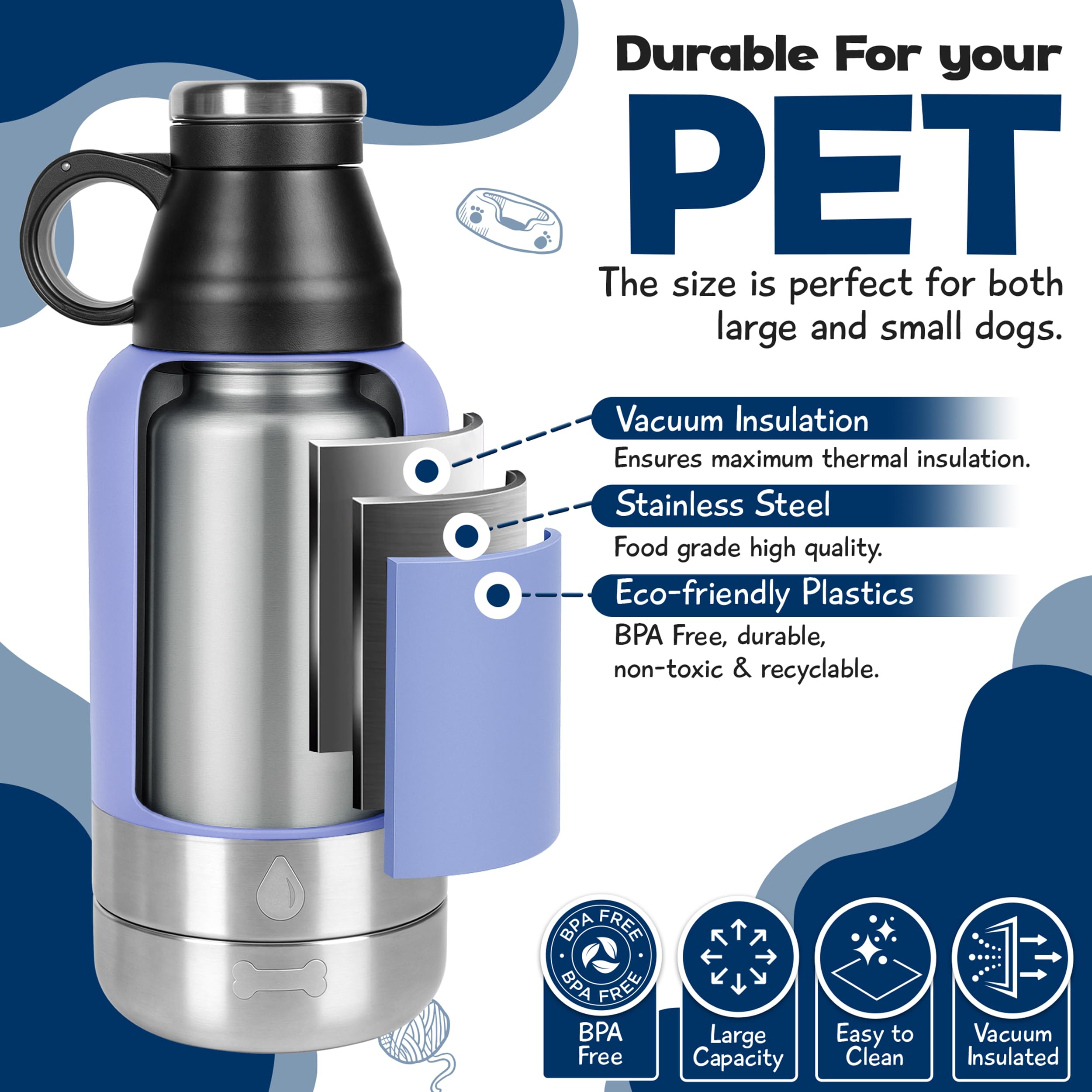 Insulated design helps maintain cold water for longer walks