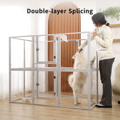 WSHPY Clear Acrylic Dog Play Pen 8-panel side layout demonstrates spacious setup for small pets.