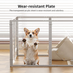 WSHPY Clear Acrylic Play Pen rounded edges close-up emphasizes puppy-safe, chew-friendly design.