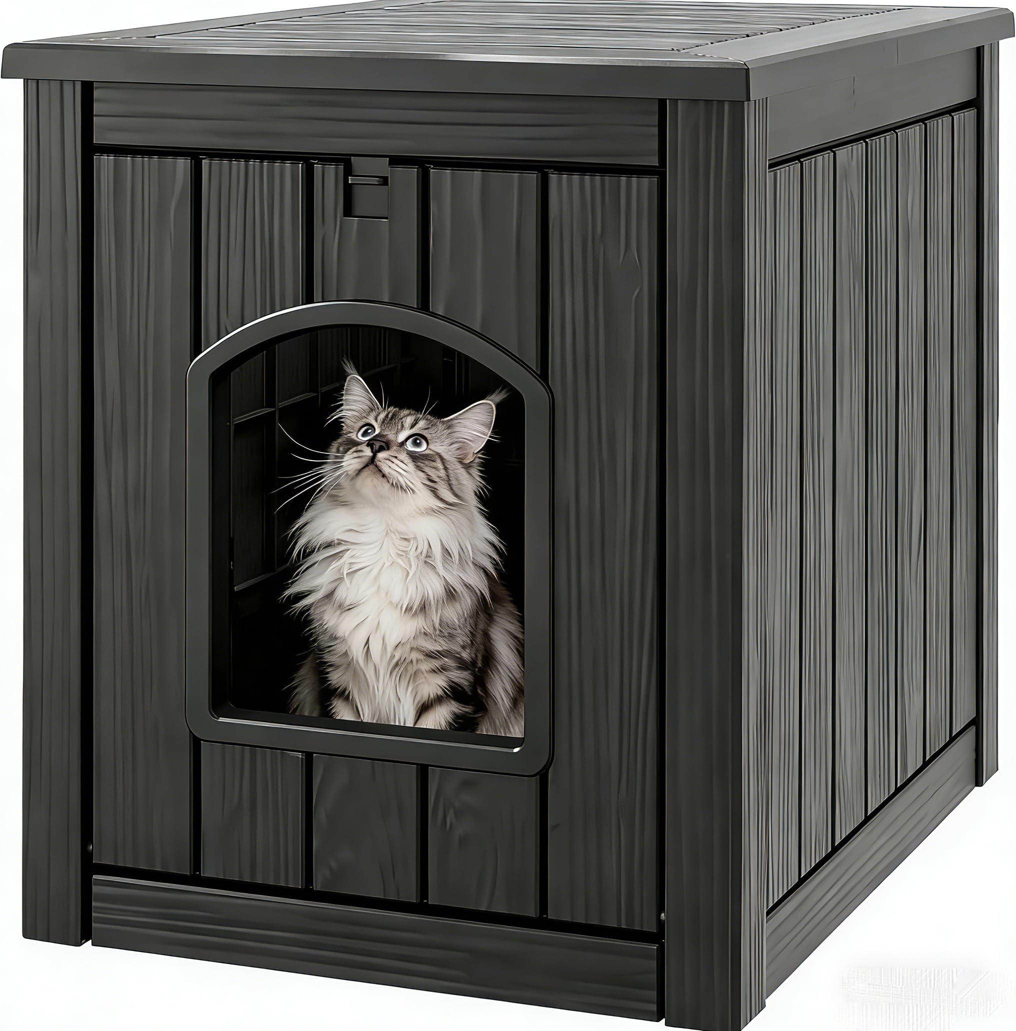 WTFGO cat litter box enclosure outdoor shelter demonstrates weatherproof protection.
