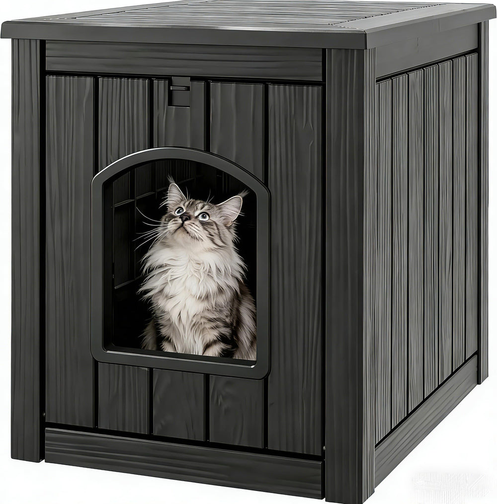 WTFGO cat litter box enclosure outdoor shelter demonstrates weatherproof protection.