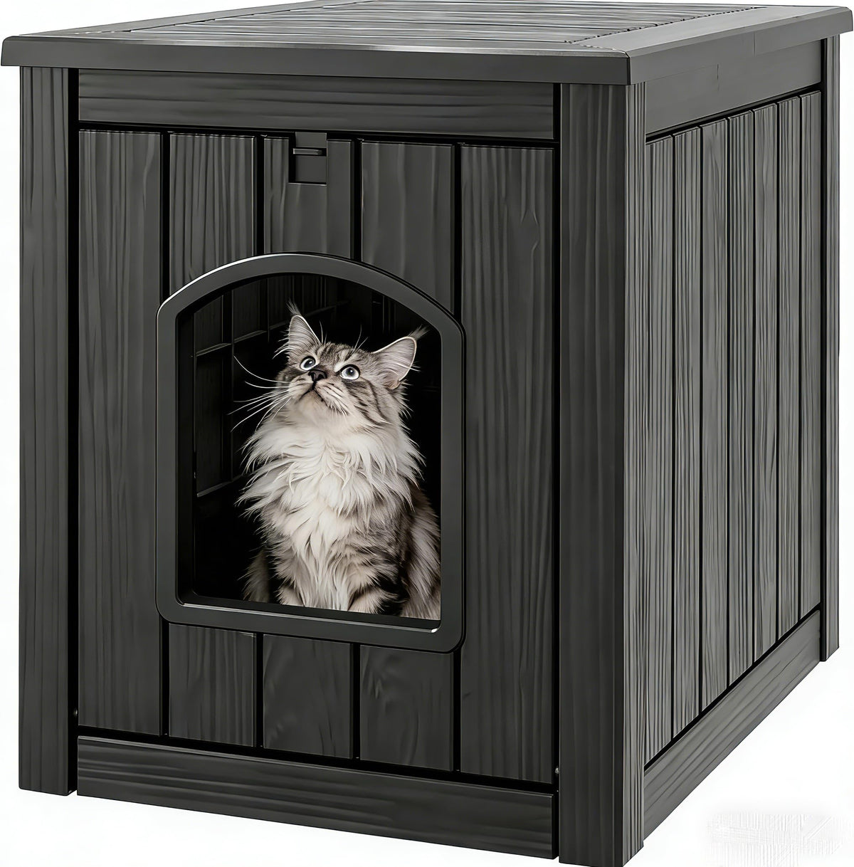 WTFGO cat litter box enclosure outdoor shelter demonstrates weatherproof protection.