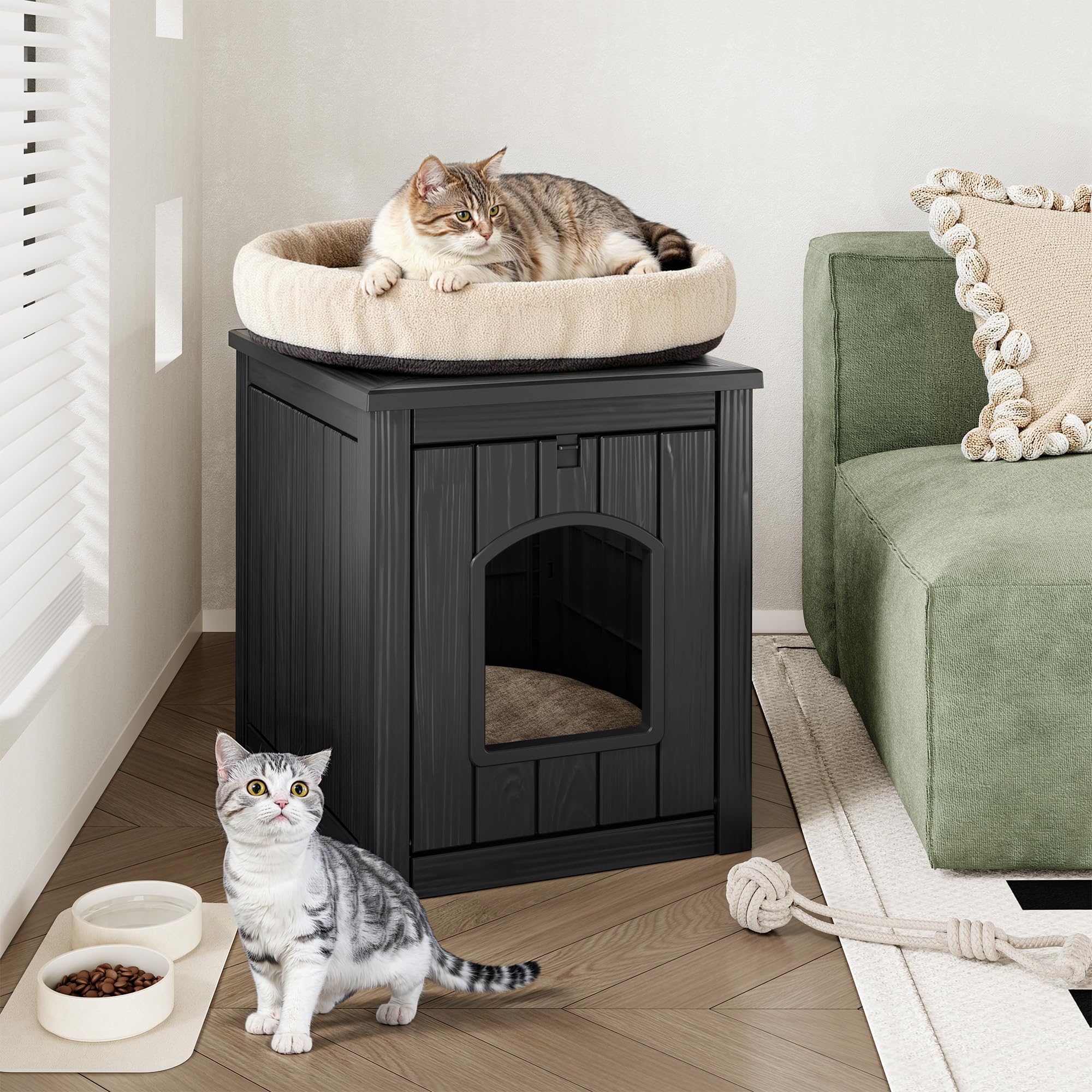 WTFGO spacious interior accommodates larger litter boxes for versatile setup
