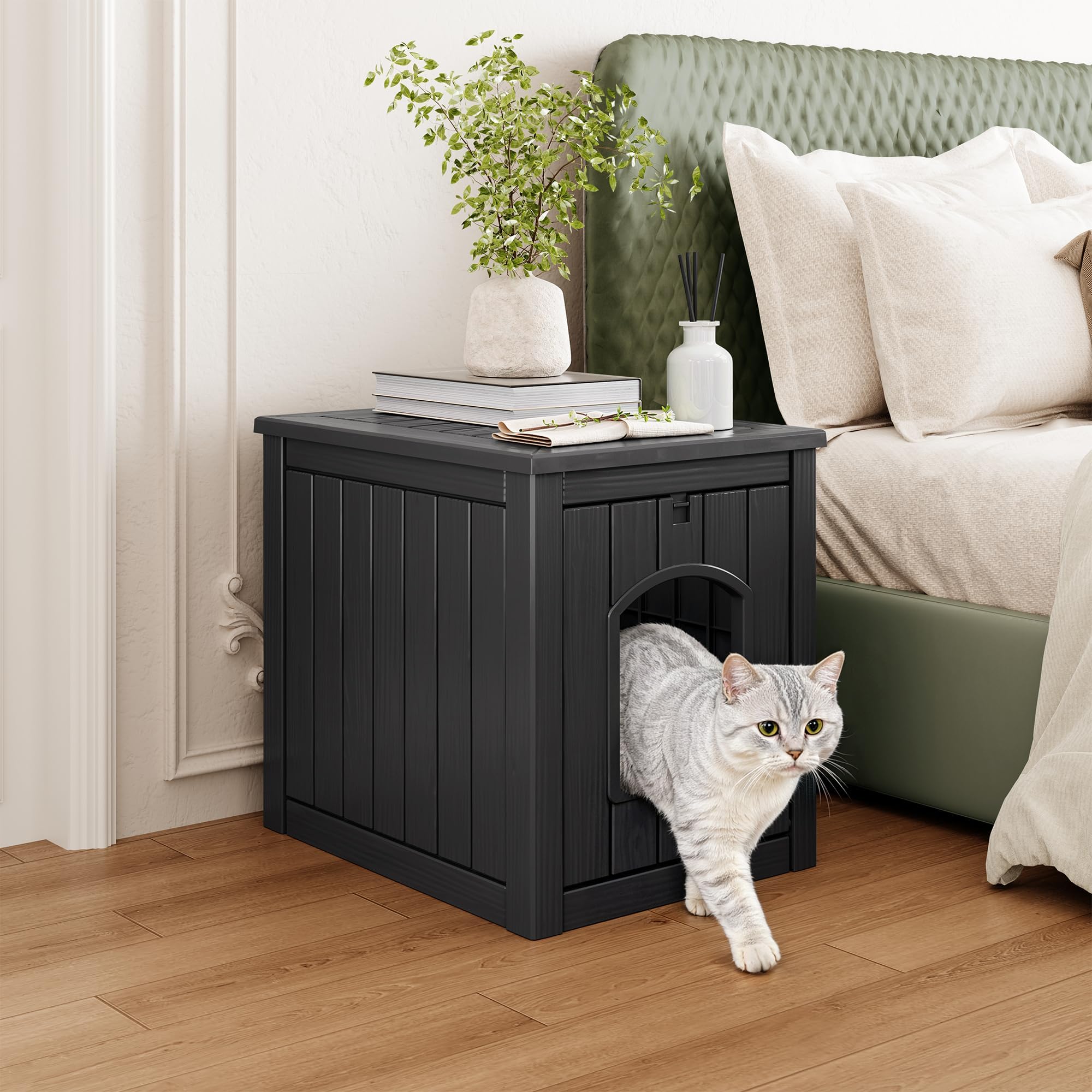 WTFGO wood-grain finish enclosure blends with interior decor stylishly.