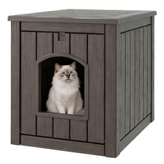 WTFGO litter box enclosure on patio provides weatherproof outdoor cat shelter
