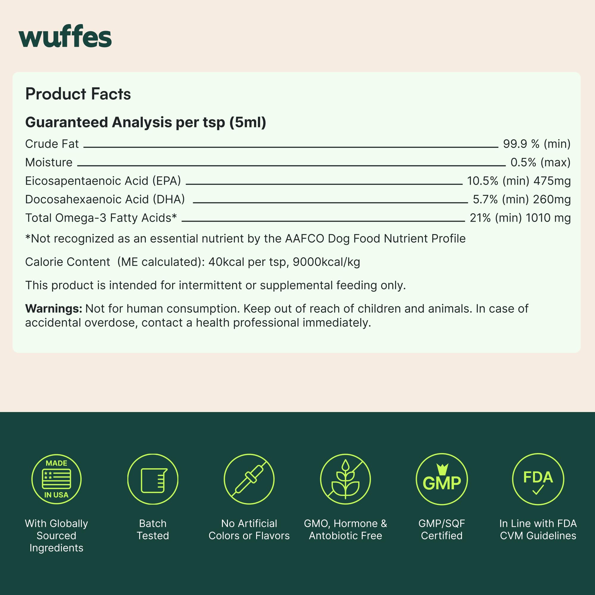 Wuffes 8 oz bottle provides convenient daily omega-3 supplementation