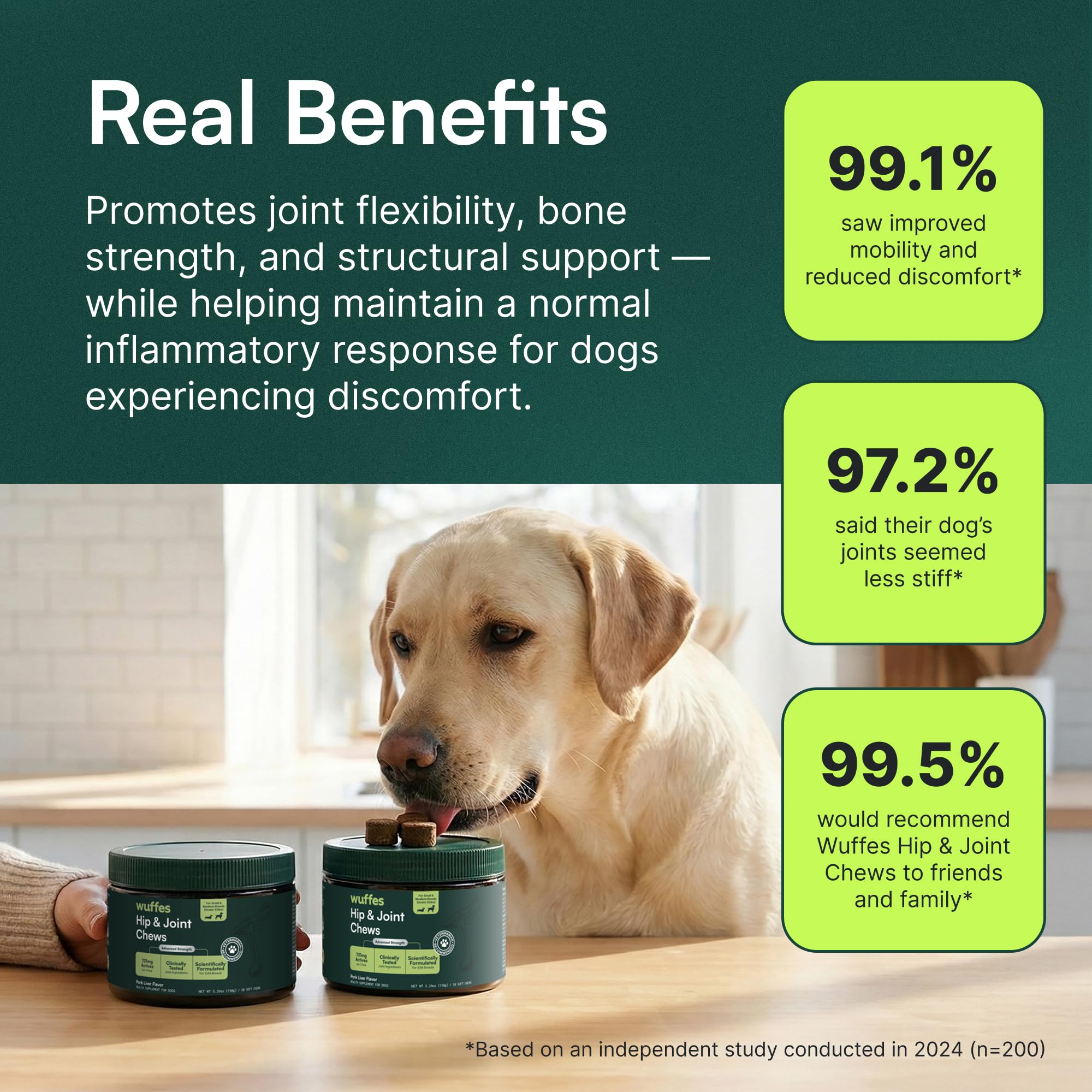 Wuffes Omega-3 illustration underscores essential fatty acids for joints