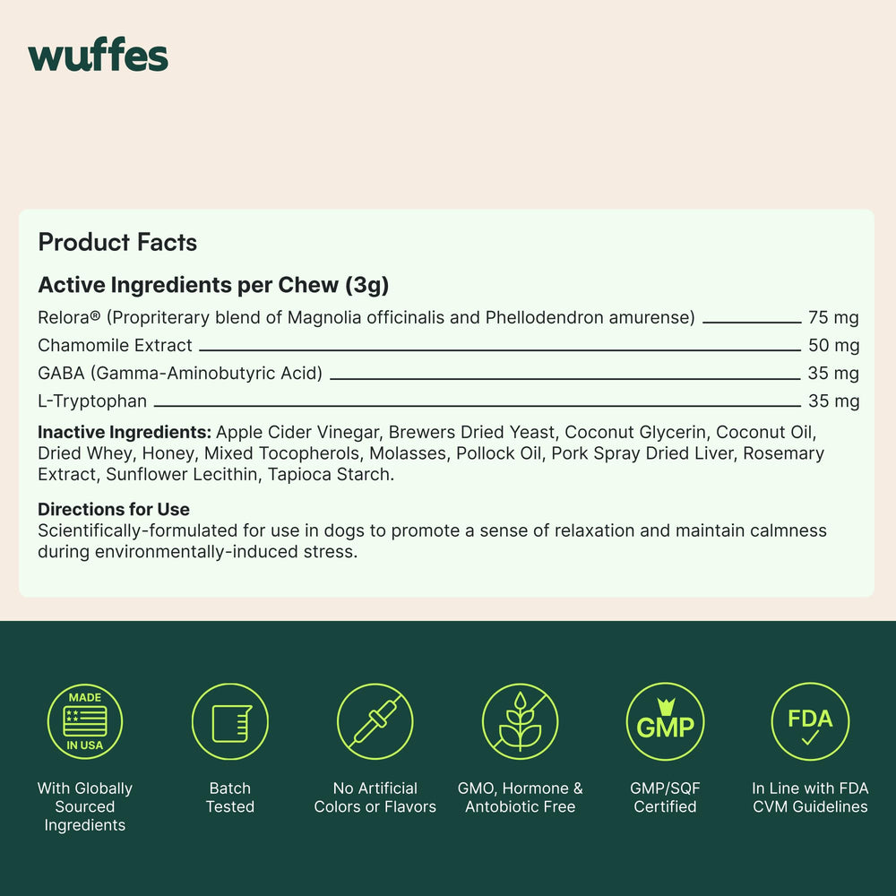 Wuffes Calming Soft Chews travel kit ensures calm on trips.