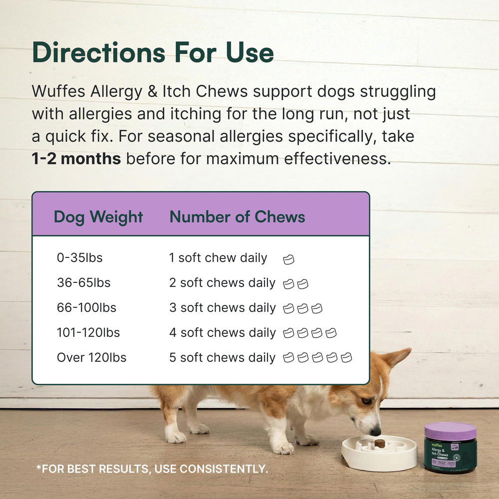 Wuffes dog skin coat appearance image suggesting seasonal itching relief.