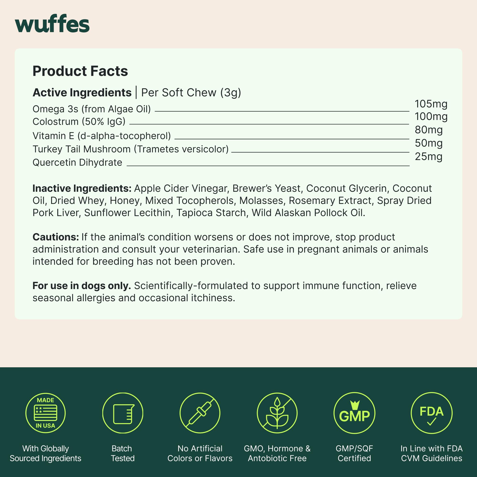 Wuffes ingredients label transparent shows clean formula.