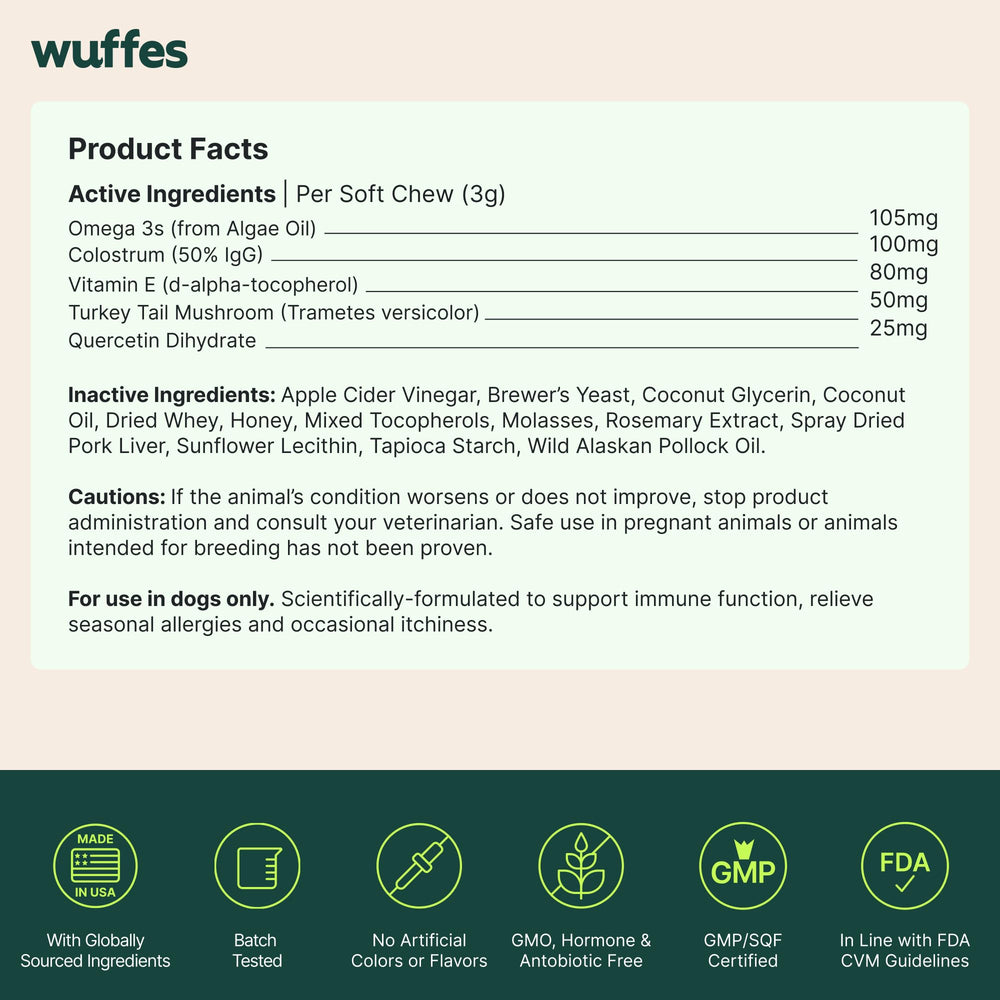 Wuffes ingredients label transparent shows clean formula.