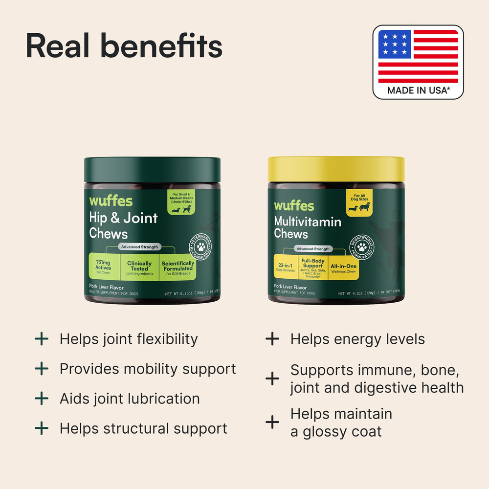 Wuffes omega-3 salmon oil ingredient on label for healthy coats.