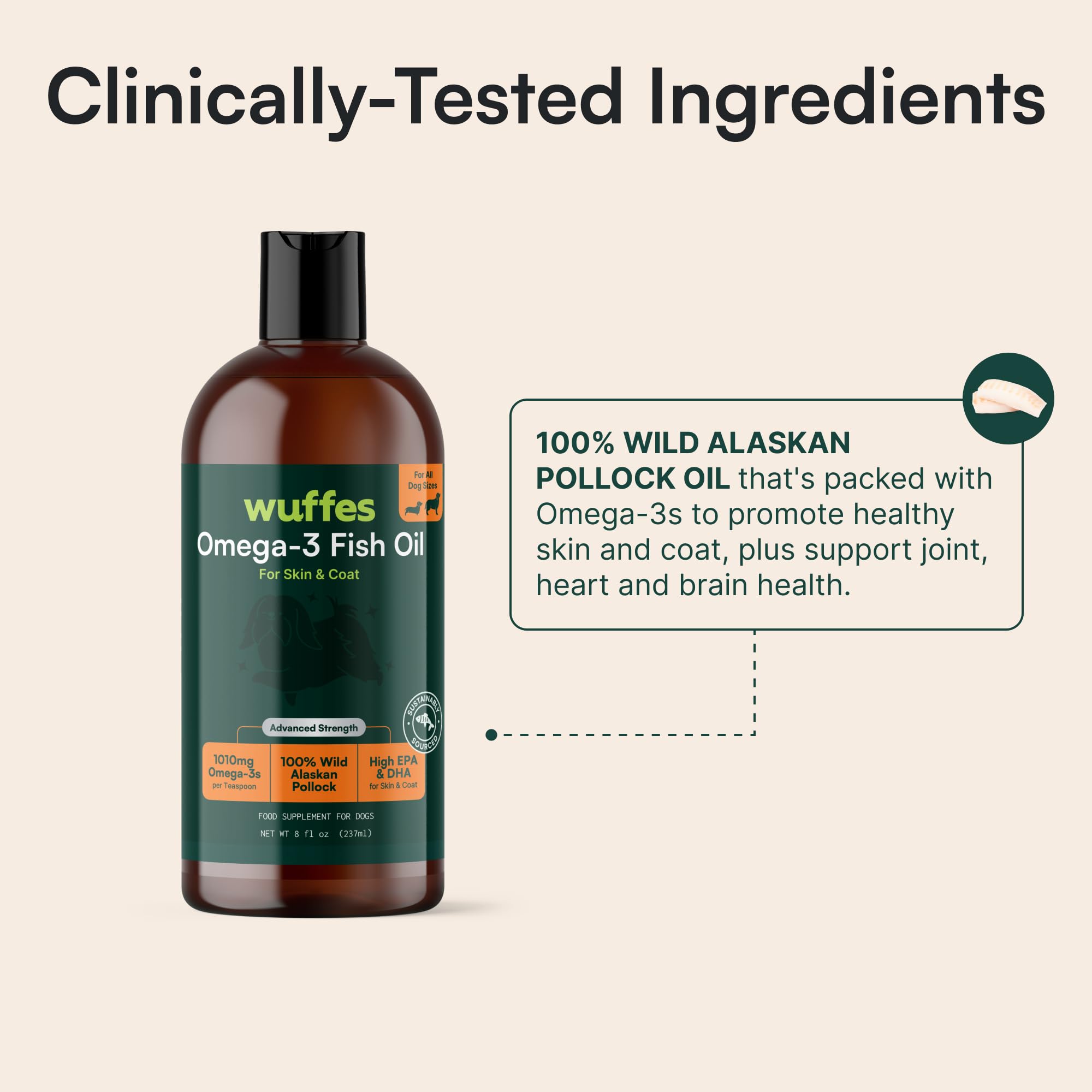 Wuffes Wild Pollock Oil origin emphasizes sustainability and quality